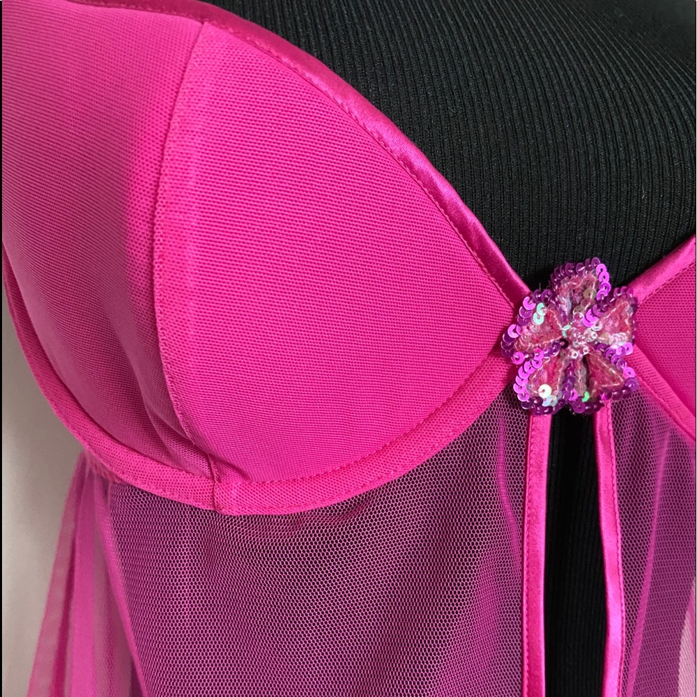 Victoria’s Secret Y2K (2003) Mesh Flyaway Babydoll (36B) Fuchsia - Picture 4 of 7